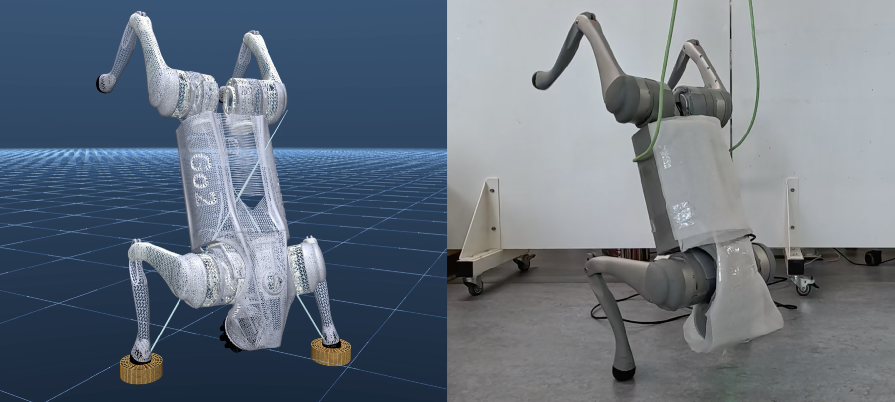 CAST sim-to-real transfer on the Unitree Go2 quadruped performing a dynamic handstand
